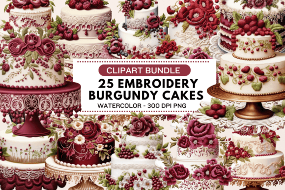 Embroidery Burgundy Cakes Clipart Bundle Review